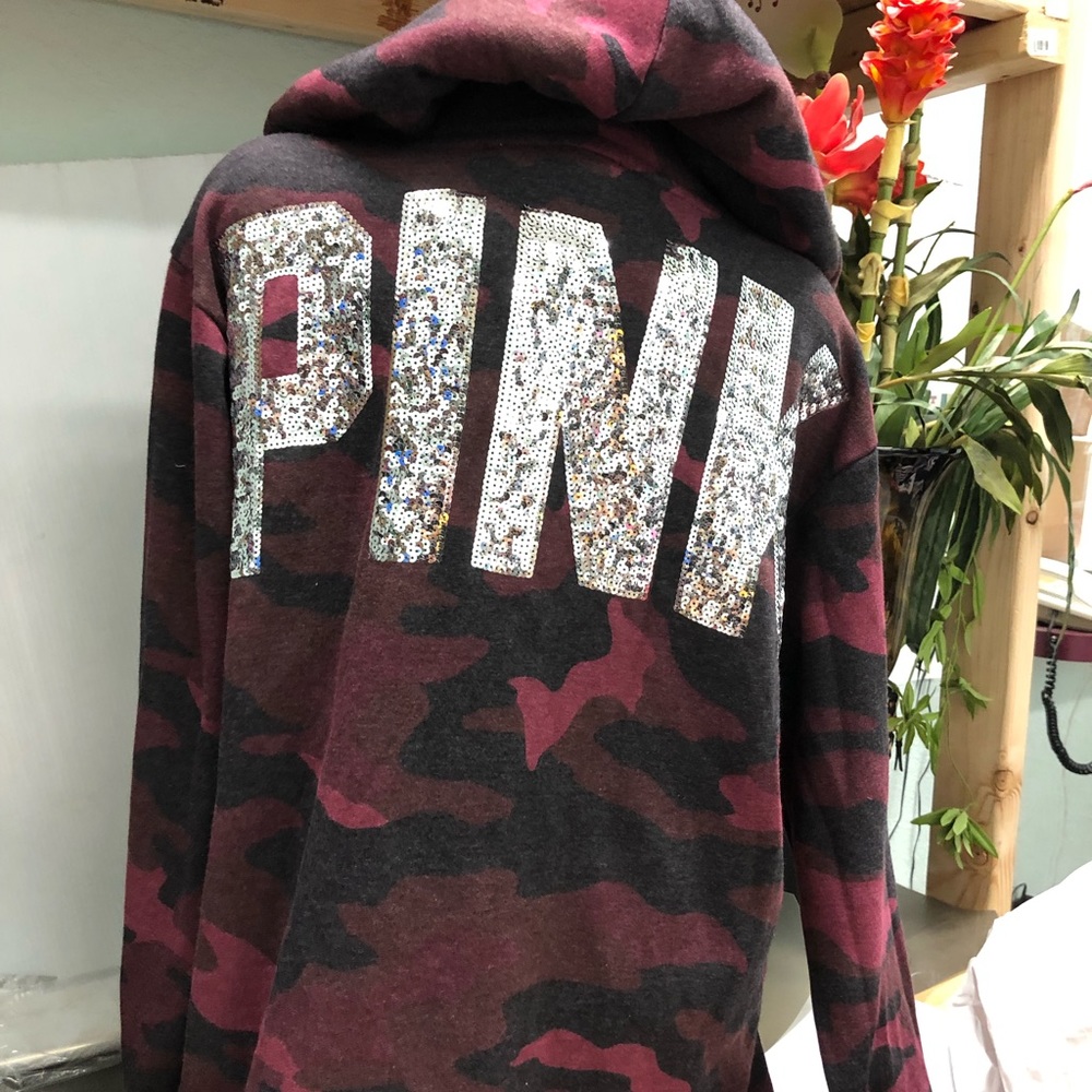 Victoria’s Secret Pink Sherpa Burgundy Camo Hoodie